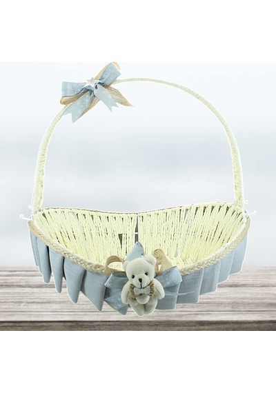 Saplı Oval Kumaş Süslü Sepet 36 Cm Orta Boy Gri