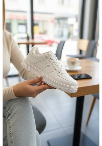 Enoch Kadın Beyaz Spor Ayakkabı Ortopedik Tabanlı Casual Sneaker Beyaz