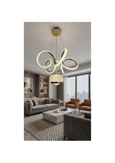 Kıvrım Tekli Simli Yakamoz Top Modern Sarkıt Led Avize Kumandalı Krom Krom