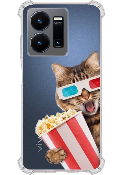 Vivo Y22s Uyumlu Kedi 1 Baskılı Şeffaf Köşe Korumalı Antişok Kılıf