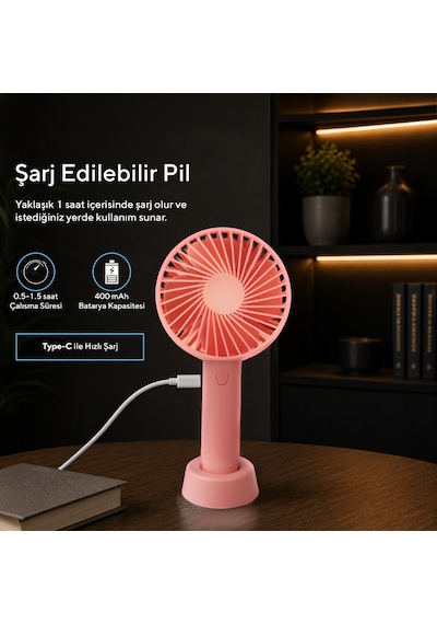 Kumtel Şarj Edilebilir Mini El Vantilatörü Type-c Şarjlı 3 Kademeli 400 Mah Hff-03c