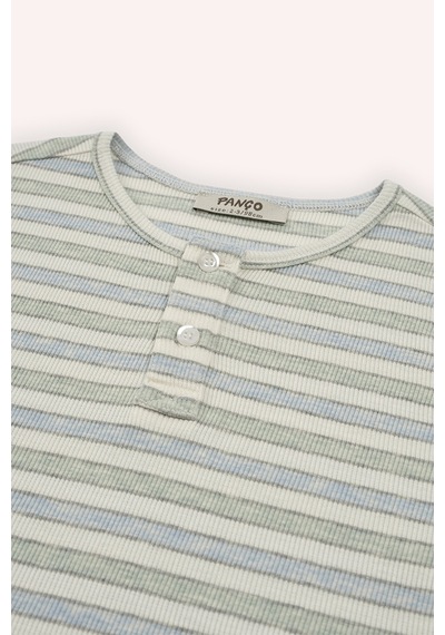 Panço Erkek Çocuk Çizglii T-shirt Ekru