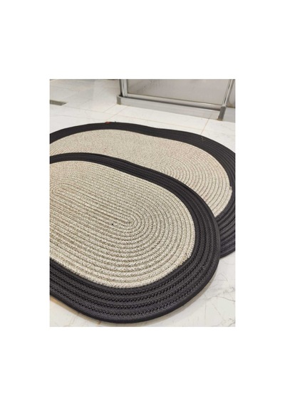 Hasır Jüt Banyo Paspas Takımı Mutfak Paspası, Jüt Paspas, 2 Adet Paspas 50x80 40x60 Taş Siyah Taş Siyah