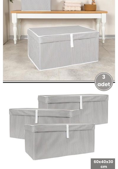 Mega Kutu Hurç, Yastık Çarşaf Kıyafet Dolap İçi Düzenleyici Mukavva Destekli 60x40cm 3 Adet Gri Gri - Beyaz