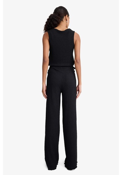 Defacto Wide Leg Geniş Bol Paça Bürümcük Pantolon D3570ax25aubk81 Siyah