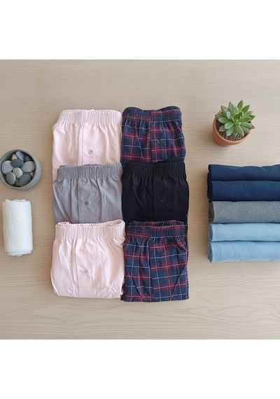 Bonbon Erkek 6'lı Paket Karışık Renk Dokuma Kumaş Boxer 0072-0018 0071-no:7 Bb2650 Çok Renkli