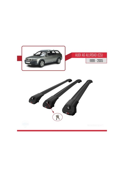 Audi A6 C5 Allroad 1999-2005 Arası İle Uyumlu Ace-1 Ara Atkı Tavan Barı Siyah 3 Adet Bar