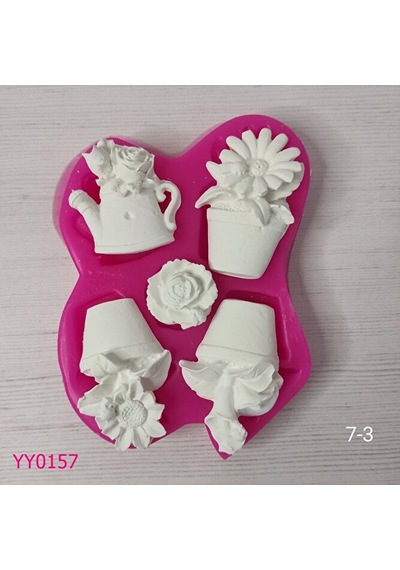 Yy0157 Çiçekli Saksılar Ve Gül Silikon Kalıp