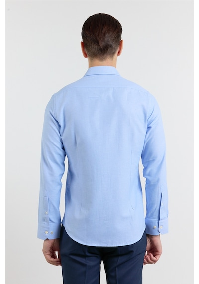 İmza Mavi Sert Yaka Uzun Kol Cepsiz Slim Fit Pamuklu Gömlek 1004255284