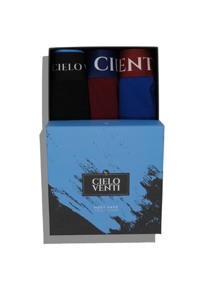 Cielo Venti Night Collection 3'lü Organik Pamuk Erkek Boxer Siyah - Bordo - Mavi - Beyaz