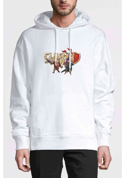 Clash Of Clans 2 Baskılı Beyaz Erkek Örme Kapşonlu Sweatshirt (531035080)