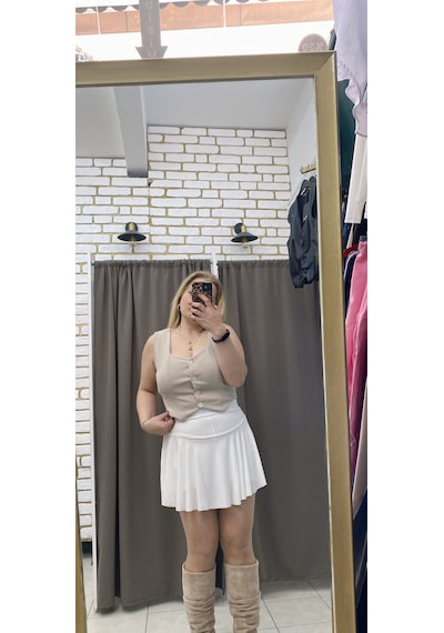 Krep Kısa Yelek Bej