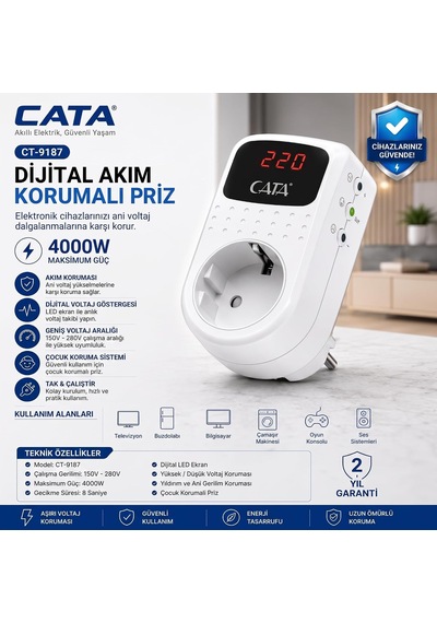 Lexroo Dijital Ekranlı Akım Korumalı Priz Cata Ct-9197 Diğer