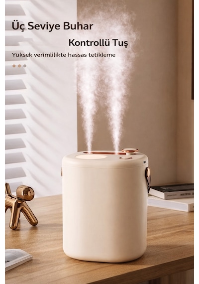 Exenar - Bej - Şarjlı Hava Nemlendirici 1,2 Litre Kablosuz Buhar Makinesi Led Işık Aroma Difüzörü Sesiz Nemlendirme