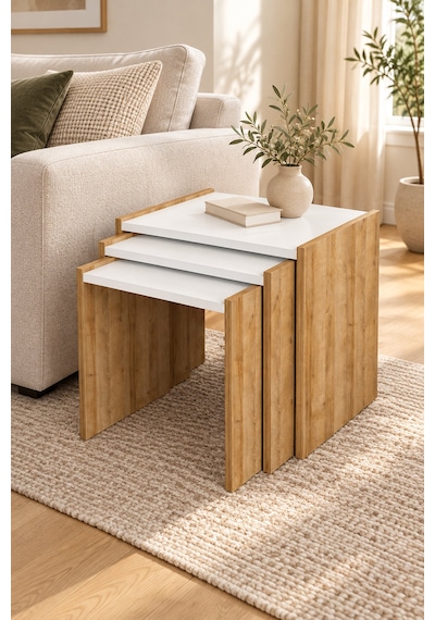 Vega 3'lü Zigon Sehpa 50 X 43 X 36 Cm - Meşe