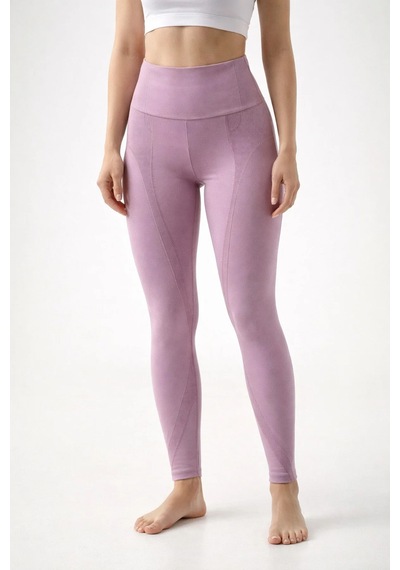 Ayle Moda Yüksek Bel Seamless Spor Tayt Nefes Alan Örme Kumaş Koyu Pembe