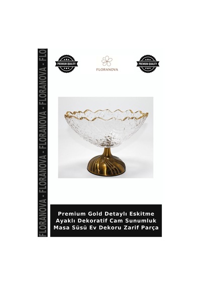 Premium Gold Detaylı Eskitme Ayaklı Dekoratif Cam Sunumluk Masa Süsü Ev Dekoru Zarif Parça