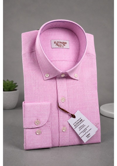 Elitpark %100 Pamuk Pembe Uzun Kollu Pamuklu Cepsiz Regular Kalıp Premium Erkek Gömlek