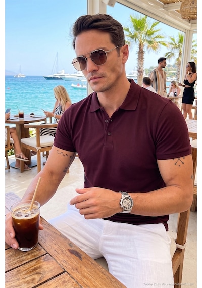 Buratti Pamuklu Regular Fit Düğmeli Erkek Polo Yaka T Shirt 5902127 Vişne
