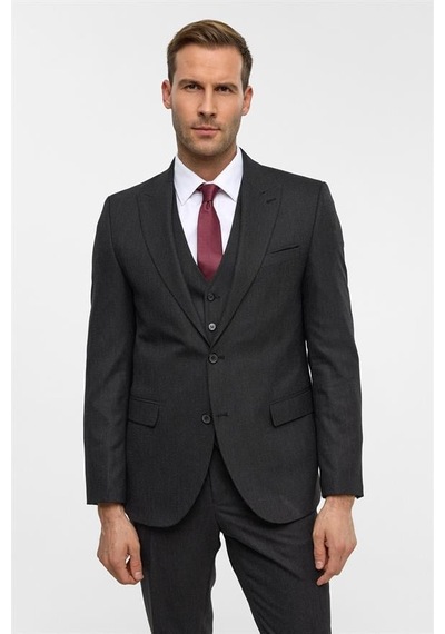 Süvari Gri Slim Sivri Yaka 6 Drop Yelekli Takım Elbise Tk1001100182-s05 Gri