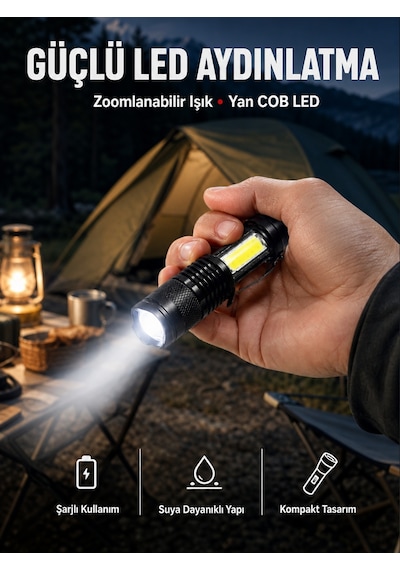 Mini Boy Led El Feneri - 2000 Lümen, Su Geçirmez Tasarım Yeni Nesil - Lisinya