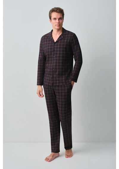 Suwen James Erkek Pamuklu Gömlek Yaka Pijama Takımı Msh10510243911 Siyah