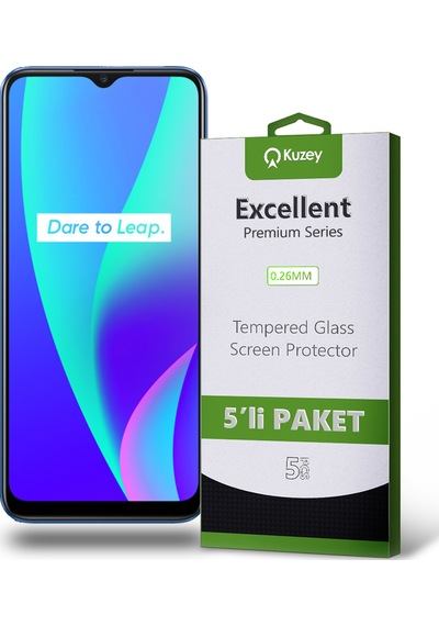 Realme C15 ile Uyumlu Kırılmaz Temperli Ekran Koruyucu Cam Ekonomik 5'li Paket