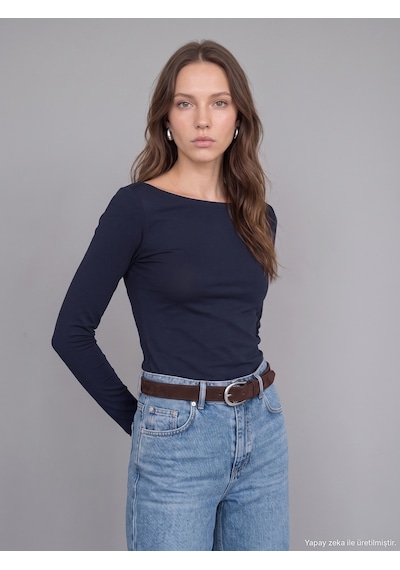 Dilvin 31332 Kayık Yaka Uzun Kollu Top-k.lacivert