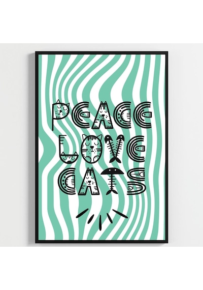 Besay Cool Cat Renkli Genç Odası Duvar Dekorasyonu Eğlenceli Kedi Ve Peace Temalı Estetik Tablo 3'lü Set A2 Çerçevesiz