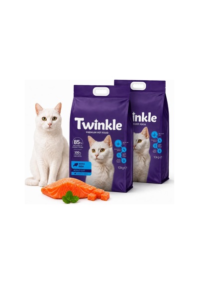 2As Twinkle Yetişkin Kedi Maması 20 Kg - Balıklı Kedi Maması - 2 X 10 Kg Paket -%85 Hayvansal Protein - Tam Ve Dengeli Beslenme - Tüy Ve Deri Desteği 12 Gri