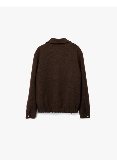 Koton Regular Fit Cepli Gömlek Yaka Fermuarlı Kaşe Ceket Kahverengi 6wam20058hk