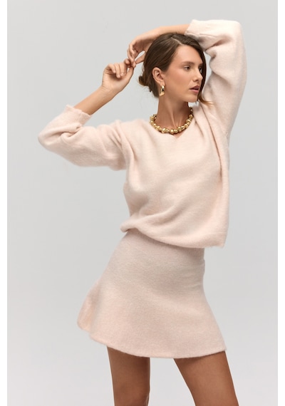 Mai Collection Mai Studios Co. Nordis Volanlı Pembe Triko Mini Etek Pembe
