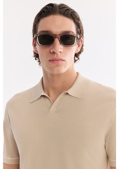 Avva Erkek Bej Polo Yaka Düğmesiz %100 Pamuk Soft Touch Regular Fit Triko T-shirt A61y5041