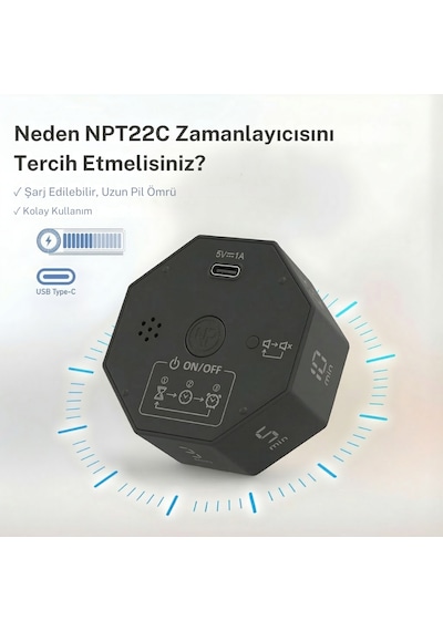 Npo Npt22cs Alarmlı G-sensör Otomatik Zamanlayıcılı Küp Kronometre Pomodoro Motivasyon Saati