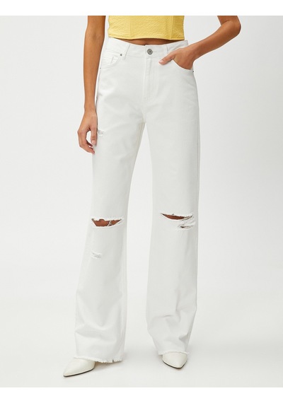 Koton Yırtık Kot Pantolon Yüksek Bel Düz Paça - Nora Jeans Kırık Beyaz 3sal40128md 3SAL40128MD001 Ekru Koton Yırtık Kot Pantolon Yüksek Bel Düz Paça - Nora Jeans Kırık Beyaz 3sal40128md 3SAL40128MD001 Ekru