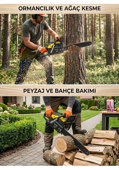 Steiner 2.8 Hp Turbo Profesyonel 52cc Çift Egzoz 50cm Ağaç Odun Dal Kesme Benzinli Testere Hızar Makinesi Sarı