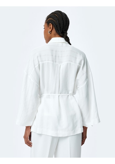 Koton Kemerli 3/4 Kimono Kol Viskon Oversize Gömlek Kırık Beyaz 5sak60125uw Ekru Koton Kemerli 3/4 Kimono Kol Viskon Oversize Gömlek Kırık Beyaz 5sak60125uw Ekru