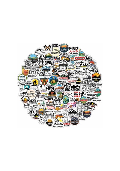 Karavan Camping Outdoor Adventure Sticker Seti 120 Adet - 5cm