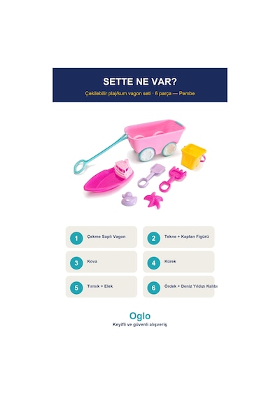 Gezgin Vagon Plaj Seti Çekilebilir Kum Oyuncağı, Tekne+kova+kürek 6 Parça Set 3+ Yaş - Pembe