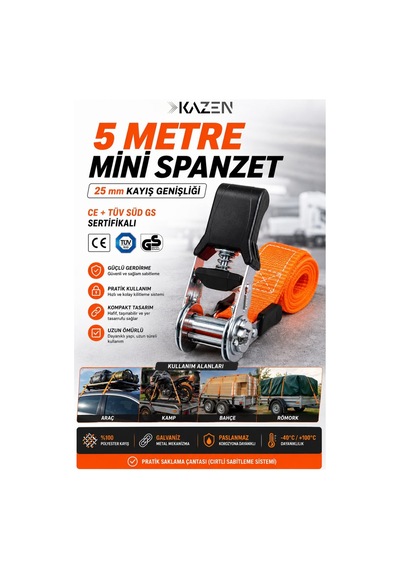 5 Metre Gırgırlı Cırcırlı Mini Spanzet Gerdirme Halatı Tüv Gs Sertifikalı