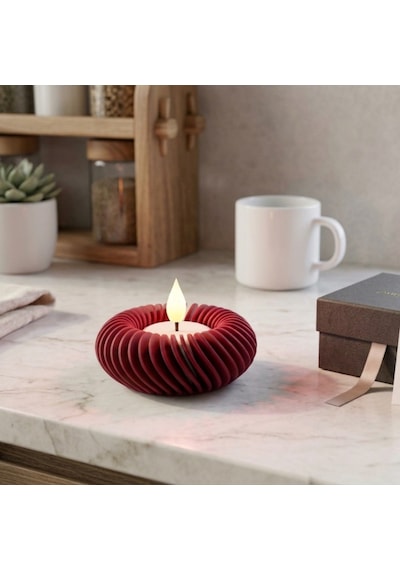 Modern Tasarım Led Tealight Yuvarlak Kırmızı Mumluk Dekoratif Masa Üstü Aksesuarı Kırmızı