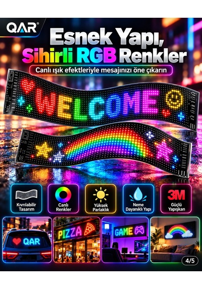 Led Matrix Panel Bluetooth Telefon Kontrollü Programlanabilir Yazı Resim Animasyon Gösteren Rgb Led Ekran Panosu Siyah