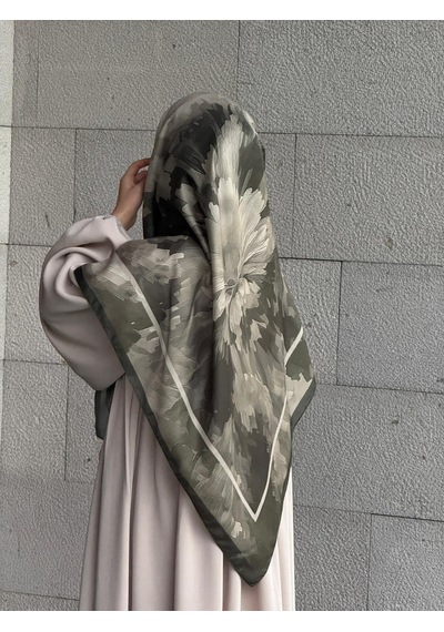 Qalortex Scarf Pamuklu Soft Luna Desen Eşarp-zeytin Yeşili