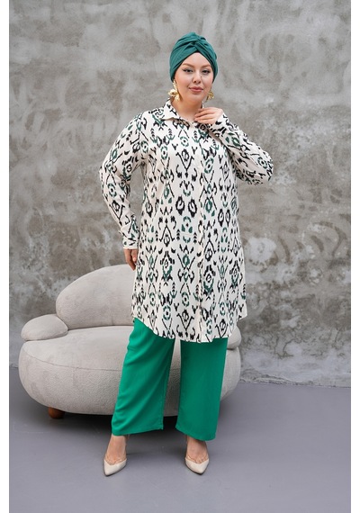 Polologin Butik Krem Rengi Motifli Uzun Tunik Krem