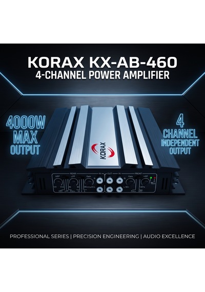 Korax Kx-ab-460 4 Kanal Oto Amfi - 4000w Max, 60wx4 Rms, Köprülenebilir Ab Sınıfı Araç Amplifikatörü,