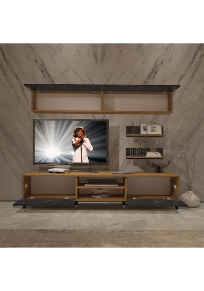 Decoraktiv Eko 5 Mdf Dvd Silver Tv Ünitesi Tv Sehpası Pera - Siyah Mermer