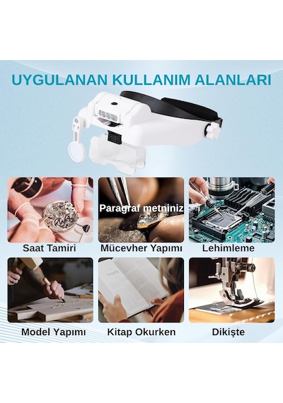 Hymark Kafa Bandı Mg82000mc Büyüteç Gözlük Led Işıklı Şarjlı Pil Çoklu Değiştirilebilir Lens Ayarlanabilir