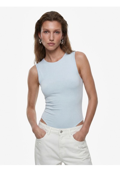 Koton Slim Fit Bisiklet Yaka Kolsuz Bodysuit Mavi 6sak10103ek