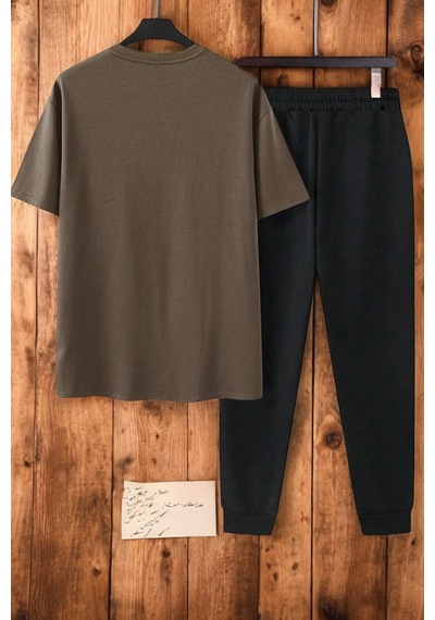 Uyguntarz Unisex 2'li Baskılı Eşofman Takımı Kahverengi