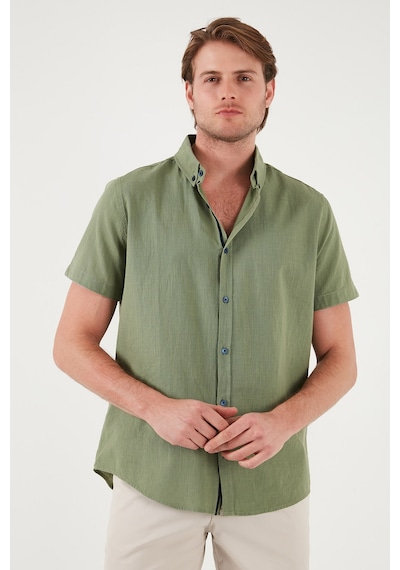 Buratti Pamuklu Slim Fit Düğmeli Yaka Kısa Kollu Erkek Gömlek Cf21S112546 Haki